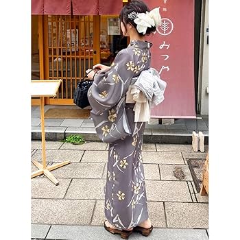 Amazon.co.jp: 小花浴衣セット グレーゆかた 兵児帯 大人 花柄